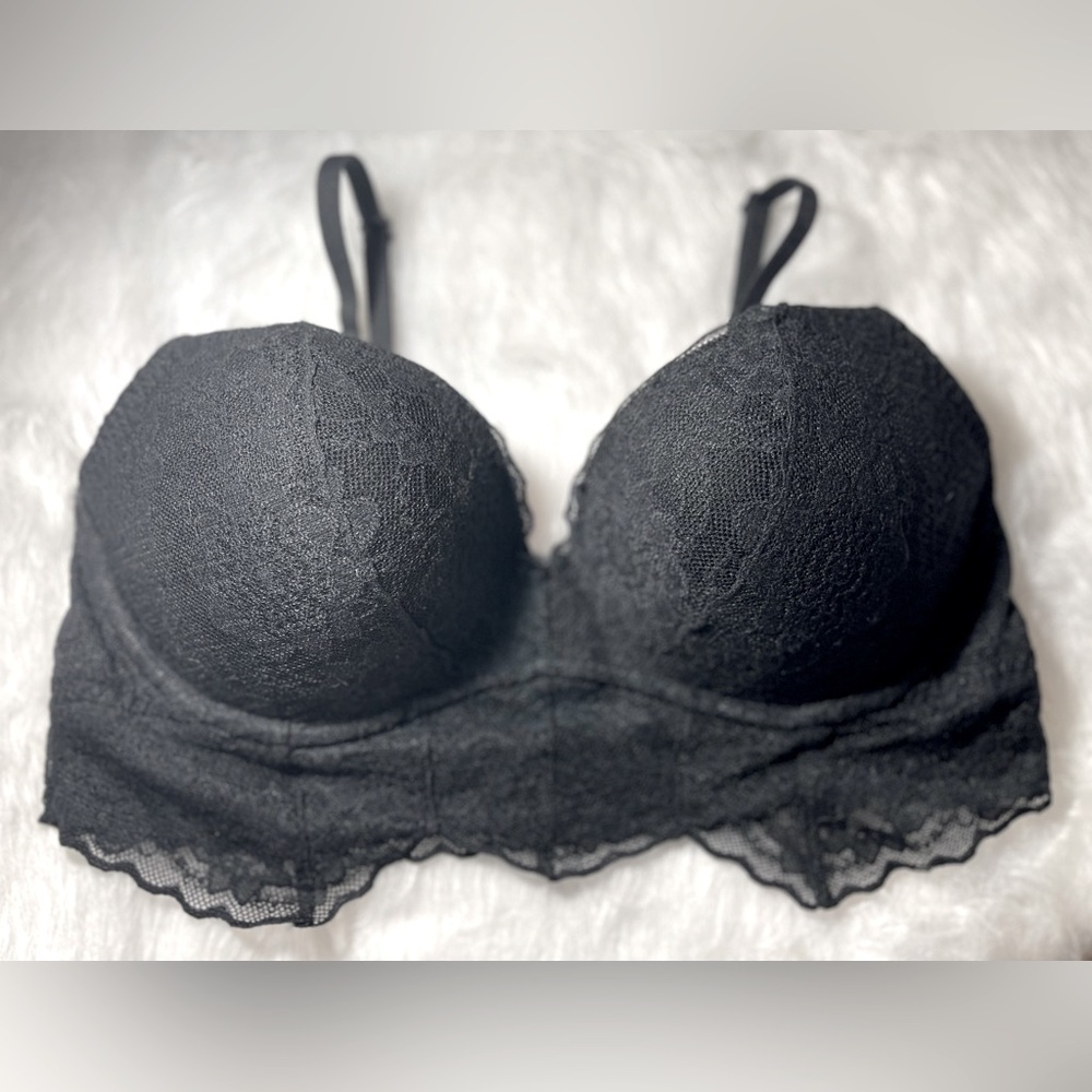 ❤️ PINK Victoria's Secret Black Lace Longline Bra